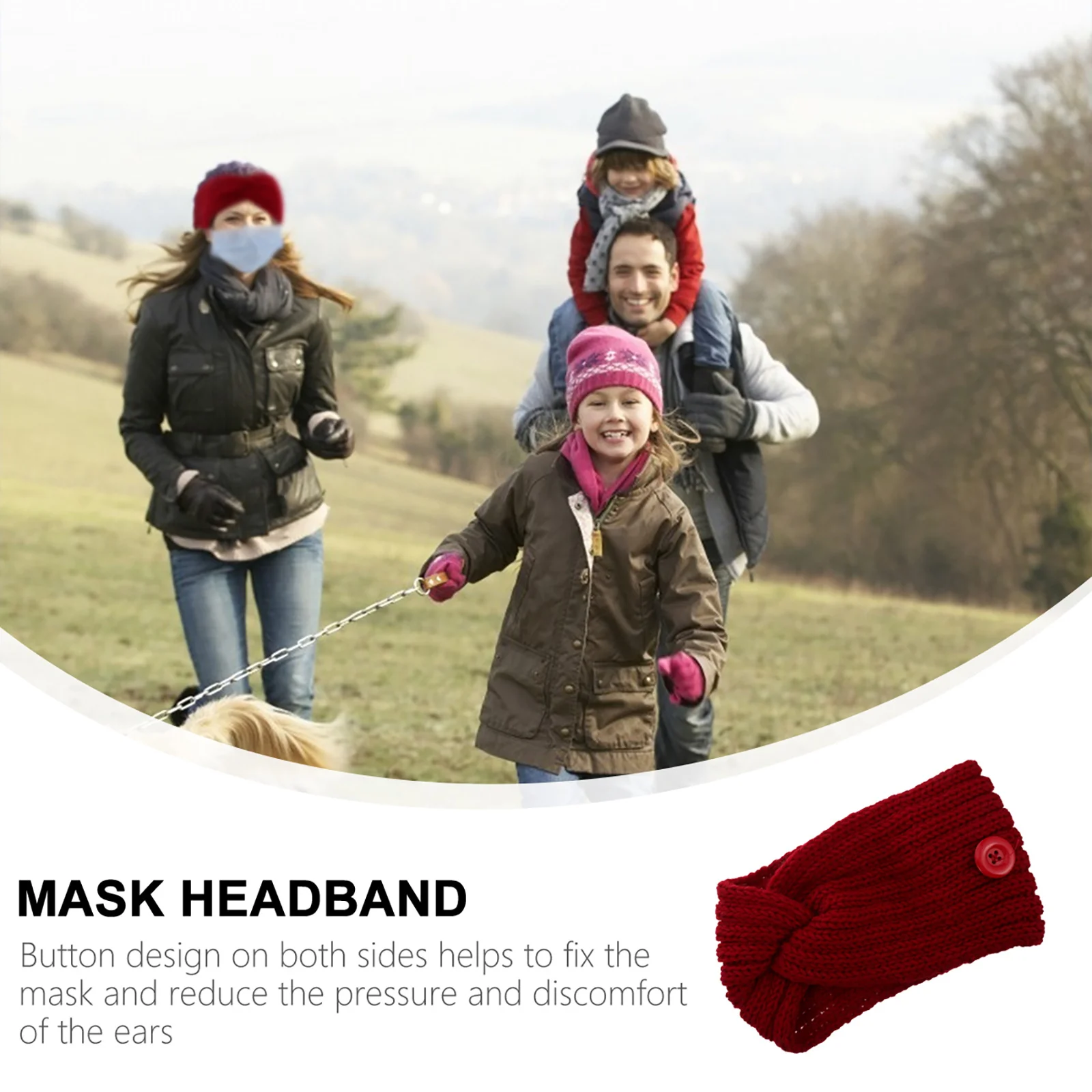 

8Pcs Winter Warm Knitting Wool Headband Ear Warmer Double Button Mask Hairband Soft Comfortable for Outdoor Use