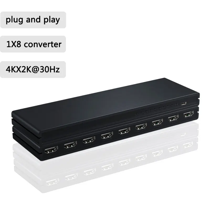 1x8 Video Distributor Converter HDMI-compatible  1 in 8 out 4K 30Hz 8 Port Splitter  HDCP1.4 for PC Loptop PS4 DVD Projector TV