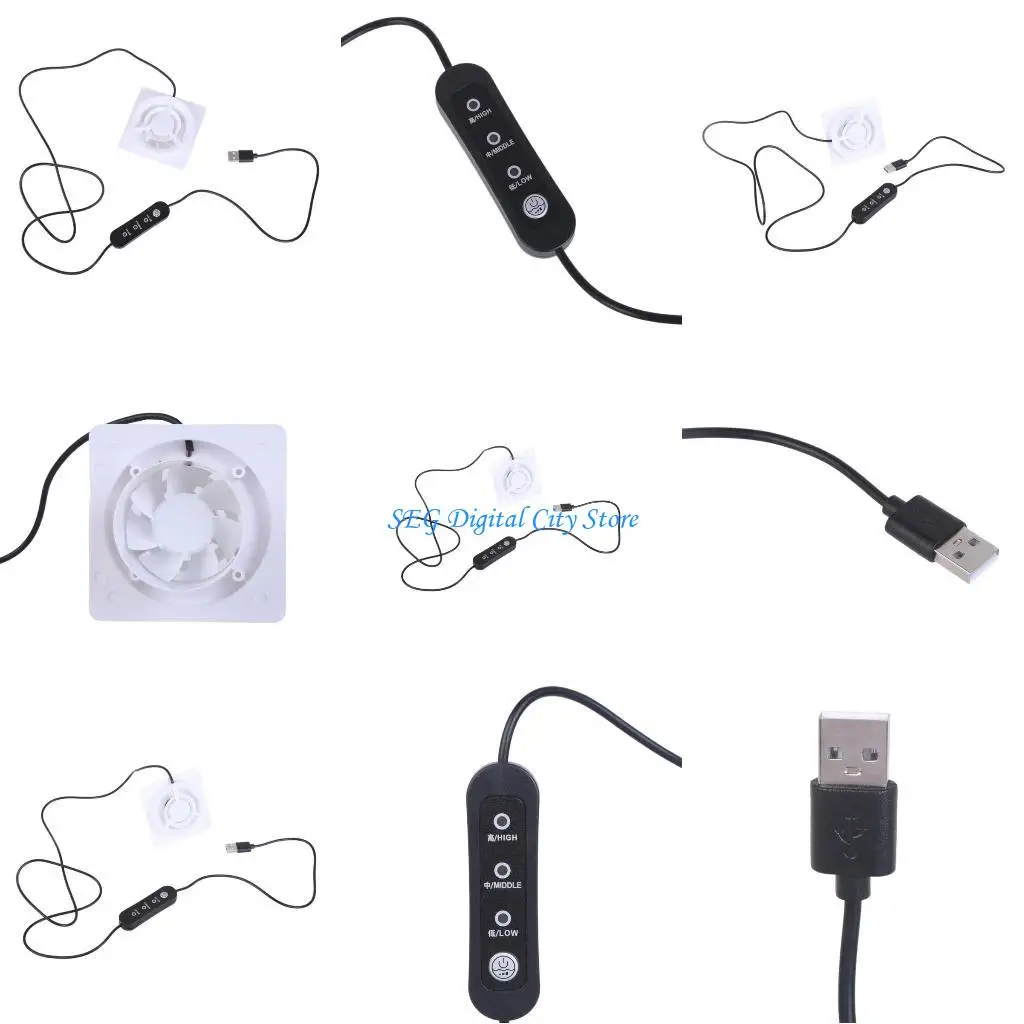 

U75B Small USB Extractor Hood Ventilation Exhaust Fan Household Adjust Speed Ducts Exhaust Fan