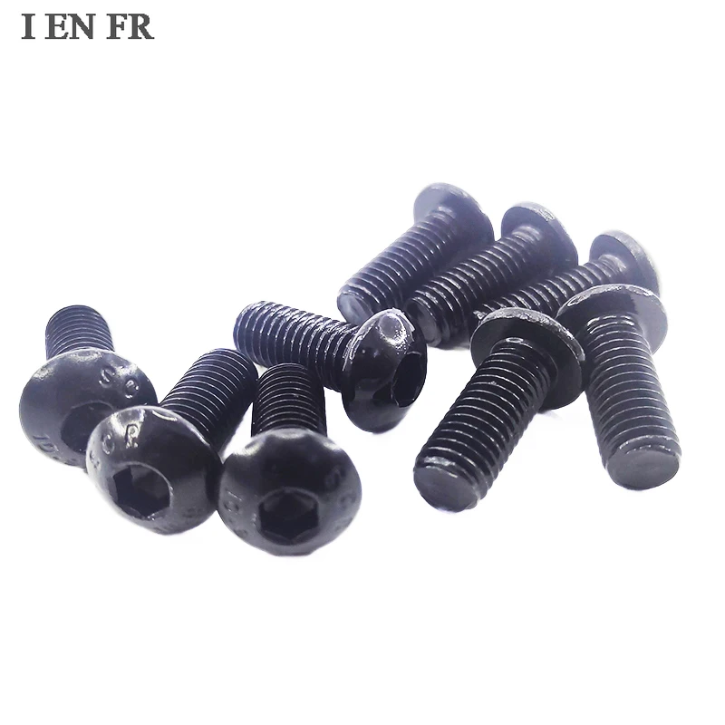 

5/10/25/50x Black 10.9 Grade Steel M1.6 M2 M2.5 M3 M4 M5 M6 M8 ISO7380 Hex Hexagon Socket Button Round Head Screw Bolt L= 3-80mm