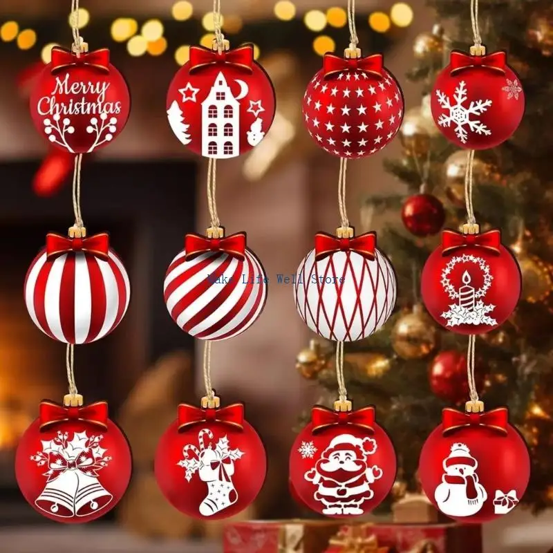 12PCS Natural Christmas Decoration Red Sphere Pendant Hanging Accessories