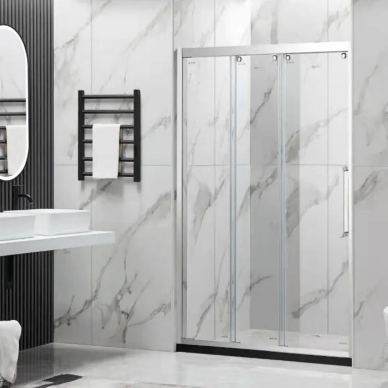 

Stainless steel shower room one-shaped extremely narrow three linkage sliding door bath dry and wet separation partition