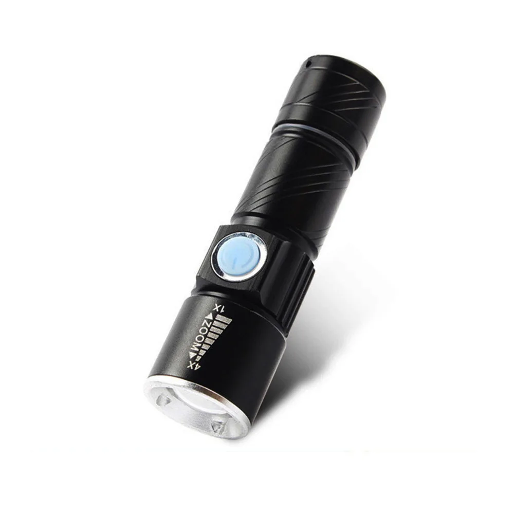 مصباح يدوي LED صغير قابل لإعادة الشحن عبر USB، شعلة محمولة ساطعة للتخييم والمشي لمسافات طويلة والأنشطة الخارجية وظيفة تكبير طويلة المدى باللون الأسود #6