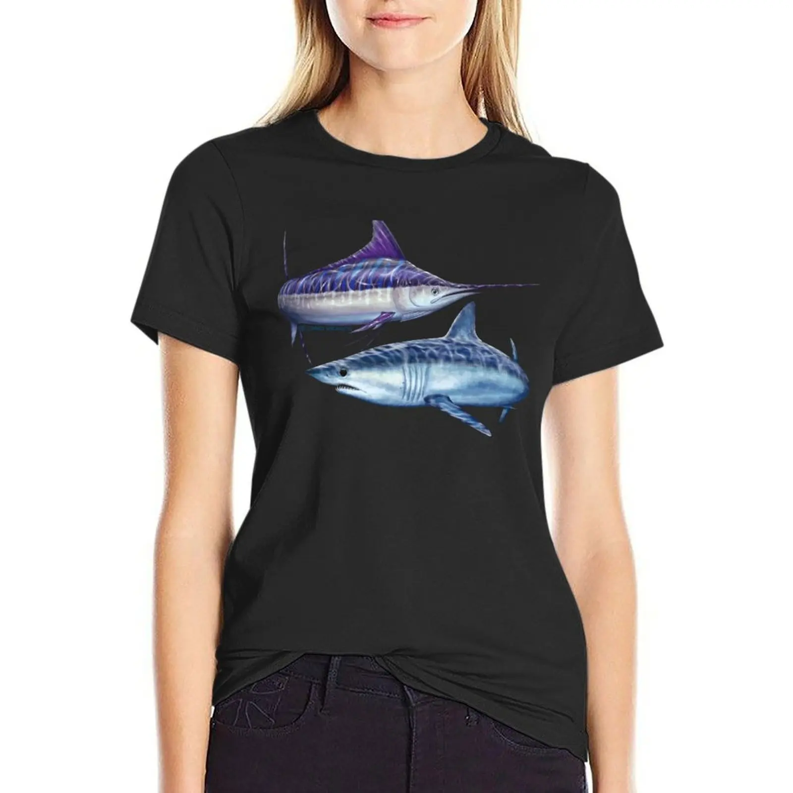 Striped marlin & Mako shark T-Shirt summer tops Blouse tops Women clothing