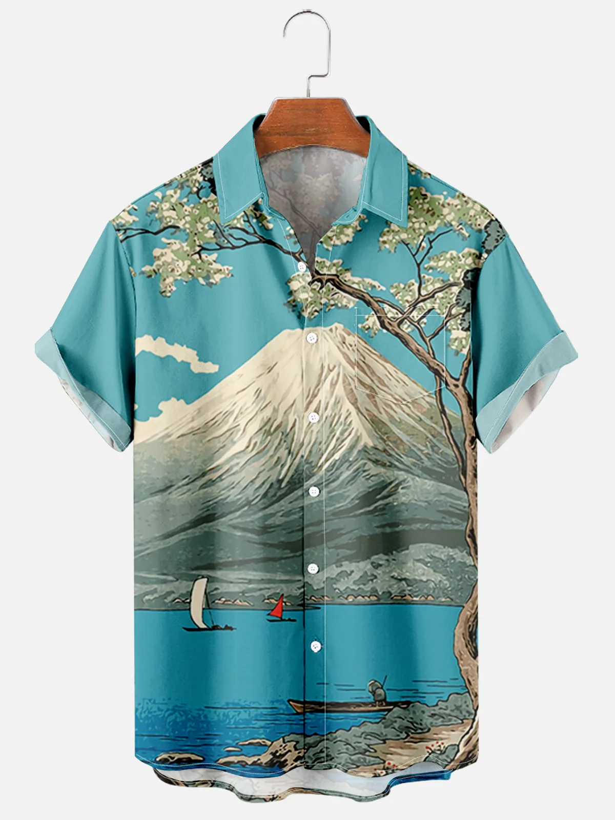 Tendência dos homens casual harajuku estilo retro japonês primavera/verão camisa manga curta design de bolso no