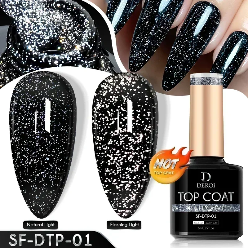 8ml sem limpeza branco selo ponto casaco superior glitter flash casaco superior para arte do prego auroral floco brilhante casaco uv gel polonês manicure 2024