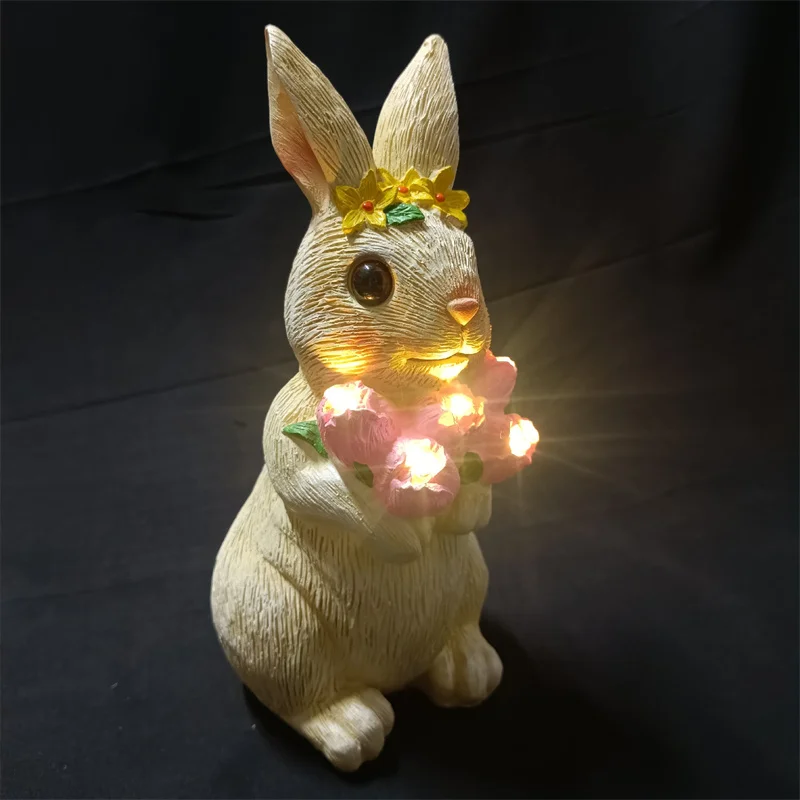 

Solar Bunny Statue Garden Decor With Butterfly LED Light Resin Animal Sculpture Figurine Outdoor Decoration For Garden Courtyard