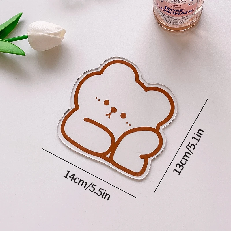 1pc Creative Cartoon  Acrylic Transparent Bear Coaster Pad Ins Cute Coffee Cup Mat Tea Holder Irregular Non-slip