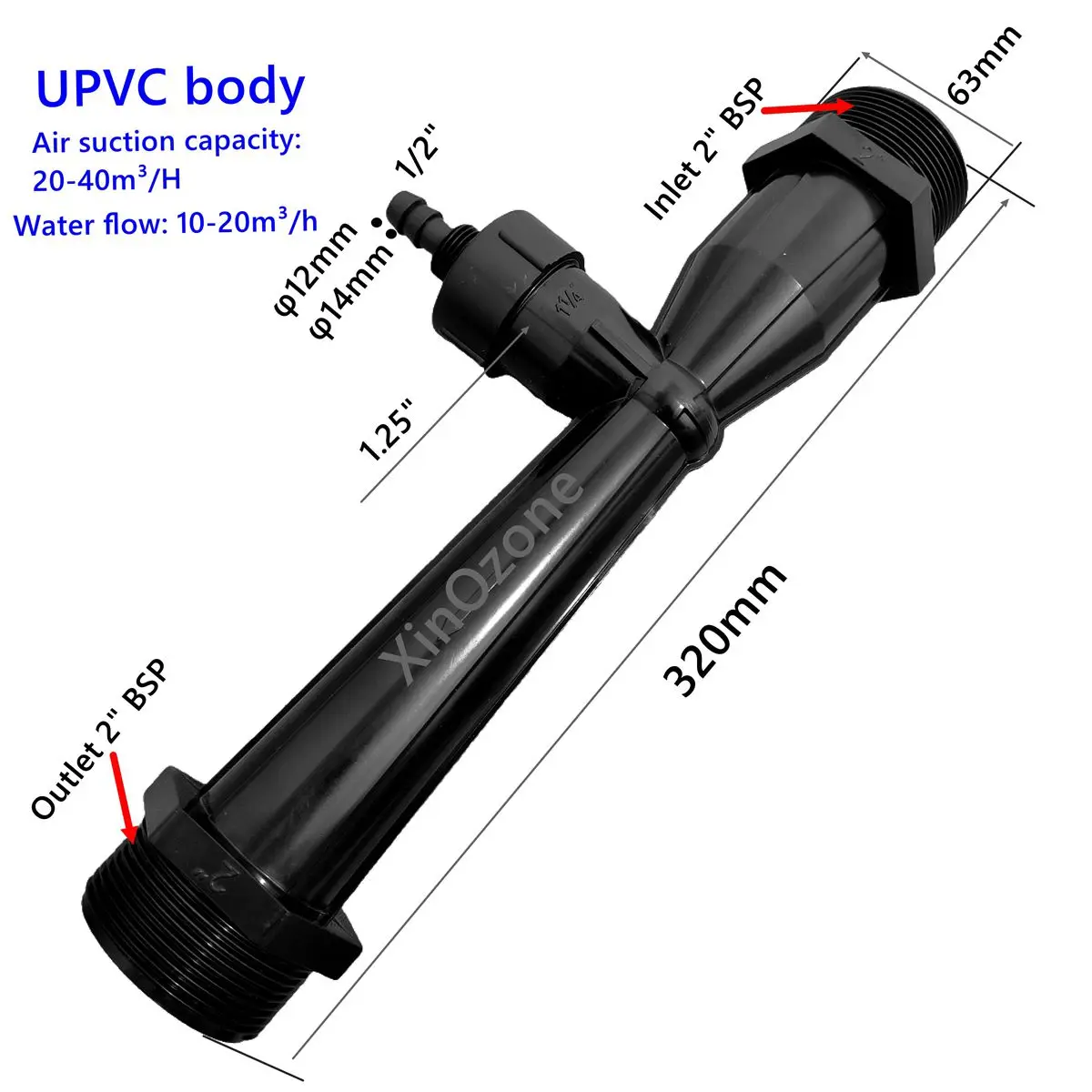 1/4 1/2 3/4 1 1.5 2 UPVC Venturi Injector Mixing Gas and Liquid Mixer Connector Mixing XINOZONE