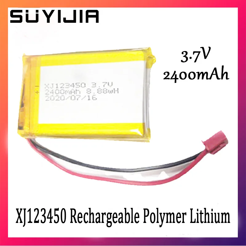 123450 3.7V 2400mAh Li-Polymer Battery XJ123450 Rechargeable Polymer Lithium Cells for Bluetooth Headsets Remote Control Cars