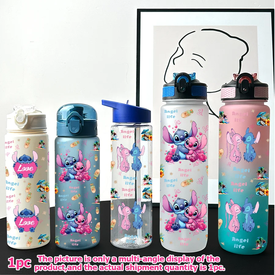 

1Pc Disney Stitch Angel Printed 23-32oz Multi-plastic Water Bottle Portable Sports Water Cup Birthday Gift