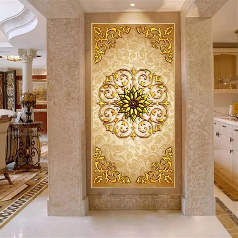 Customized Wallpaper 3D Flower Carving Mural European Luxury Hotel Living room TV background wall bedroom restaurant wall fabric