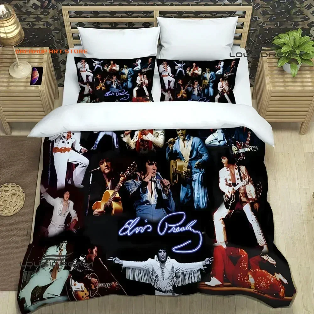 2026 Retro E-Elvis Bedding Set,P-Presley Duvet Cover Comforter Bed Set Quilt Cover Pillowcase,King Queen Twin Size Boys Girls Ad