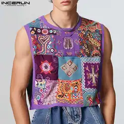 INCERUN Men Tank Tops Printing Summer O-neck Sleeveless Loose Casual Men Clothing Streetwear 2024 Fashion Leisure Male Vests