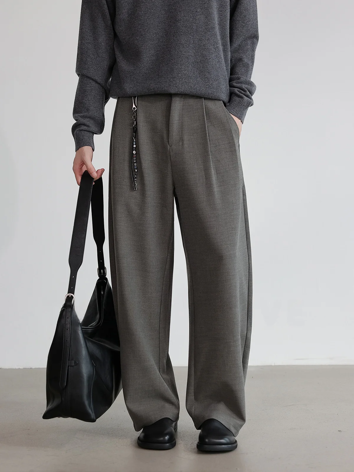Anti-Wrinkle Minimalist Wide Leg Straight Casual Pants Men's Loose Slimming Versatile Long Trousers Autumn Season Polyester B...