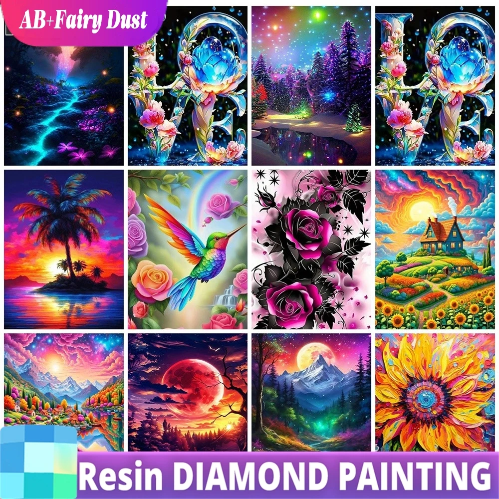 Смола Фея Пыль AB DIY Алмазная картина Животное Колибри Полный круглый Алмазная мозаика Цветок Ручной работы Подарок Настенный декор для дома