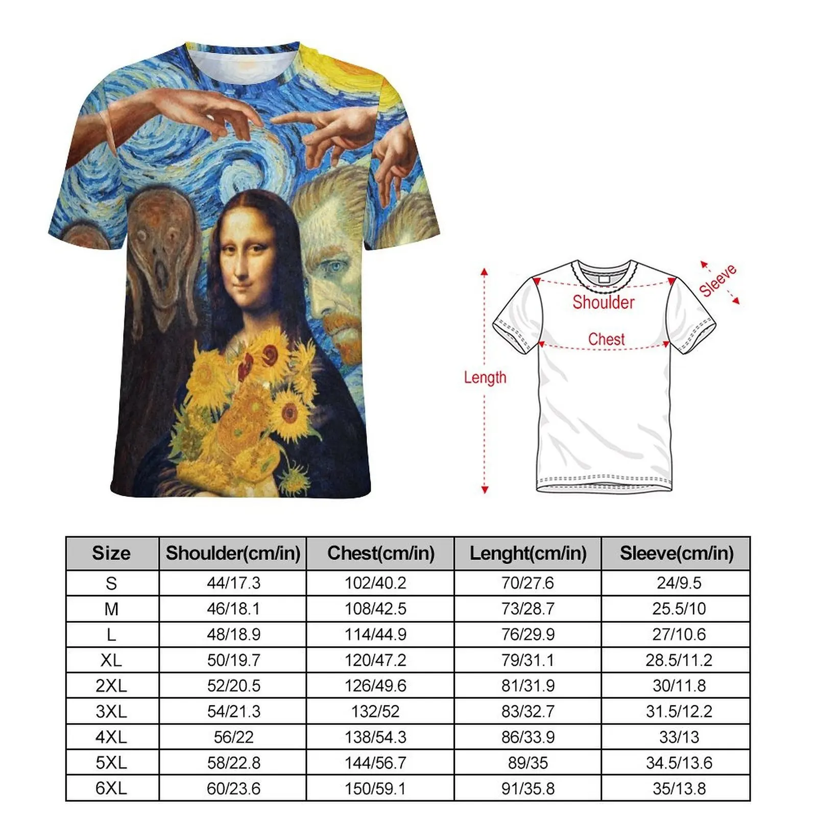 Oversized T Shirt Premium Van Gogh Classic Art Mashup Painting T Shirts  Y2K Casual O-Neck Tee Shirt Man Hippie Custom Clothes
