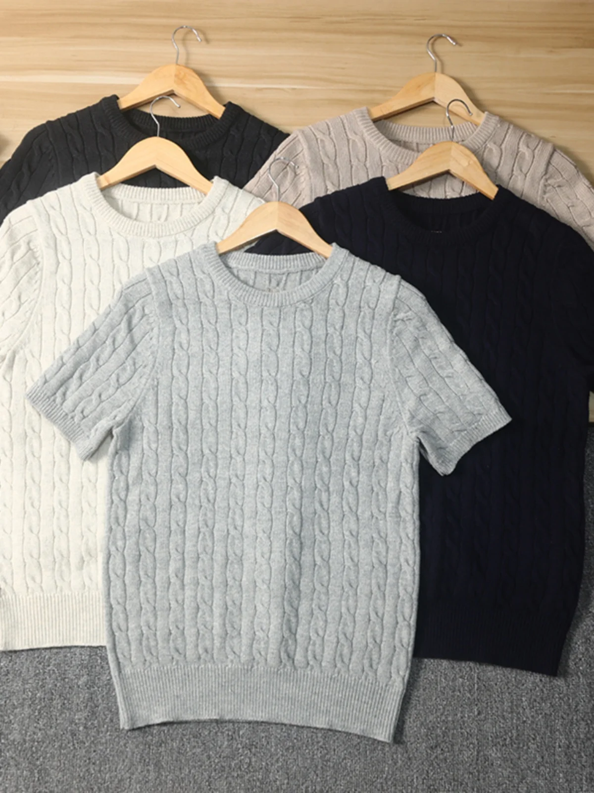 Fashionable Urban Knitted Short Sleeve round Neck T-Shirt Men's Spring Summer Versatile Casual Cotton Sweatshirt Street Style