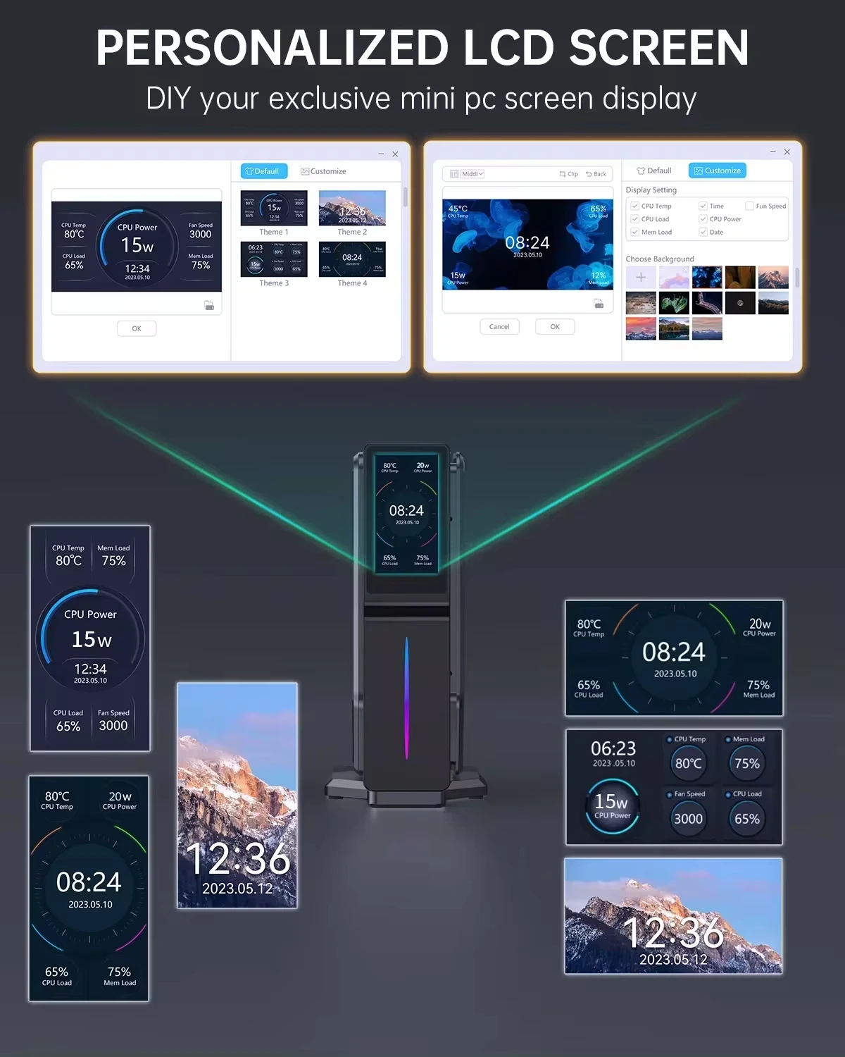 SZBOX S1 Мини-ПК Intel Alder Lake N97 RGB Light WiFi6 4K Dual Display Dual LAN DDR4 16 ГБ 3200 МГц SSD 512 ГБ NVMe ЖК-дисплей