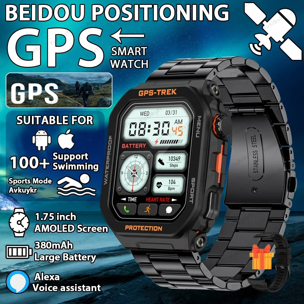 2025年新型gpsスマートウォッチ-メンズ-175インチhd-amoledスクリーン-コンパス-bluetooth通話-ip68防水-スポーツスマートウォッチ-android-ios対応