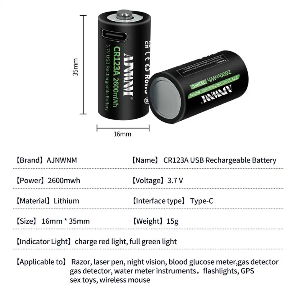 100% Original CR123A 3.7V USB Lithium Battery CR123 16340 16350 Lithium Battery For Dry Primary Battery Camera Flashlight