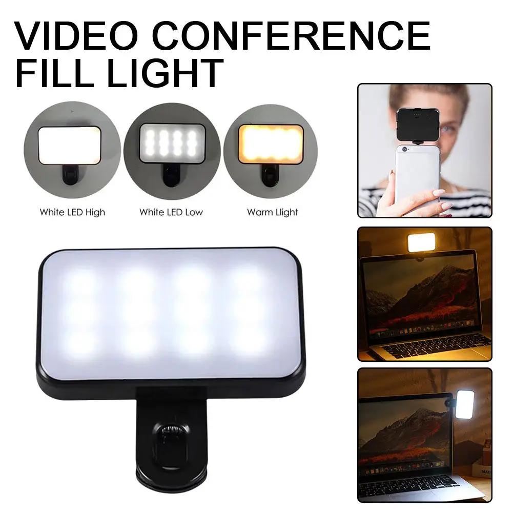 Lampu Selfie Mini, cahaya pengisi konferensi Video isi ulang dengan 3mode kecerahan yang dapat disesuaikan untuk komputer ponsel