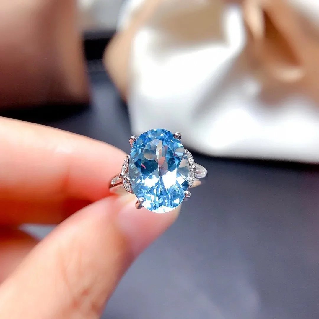 토파즈 반지 실버 925 천연 스위스 블루 원석 클래식 스타일의 여성 약혼 기념일 선물을 위한 고급 주얼리
