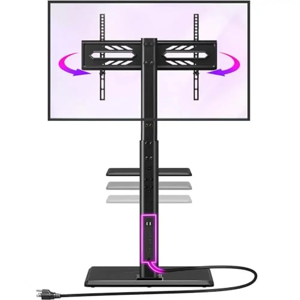 Universal TV Stand with Power Outlet & AV Shelf Swivel Tall TV Stand 32-75 inch TVs Height Adjustable Floor TV Stand Holds up to