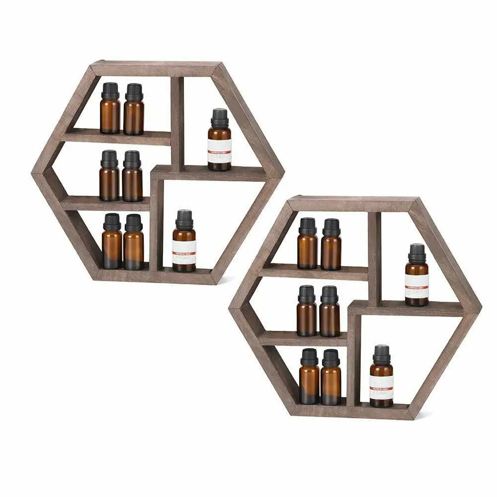 

Essential Oil Storage, Essential Oil Organizer Rack Wall Mounted Hexagon Floating Honeycomb Display Shelves Rack for Essential