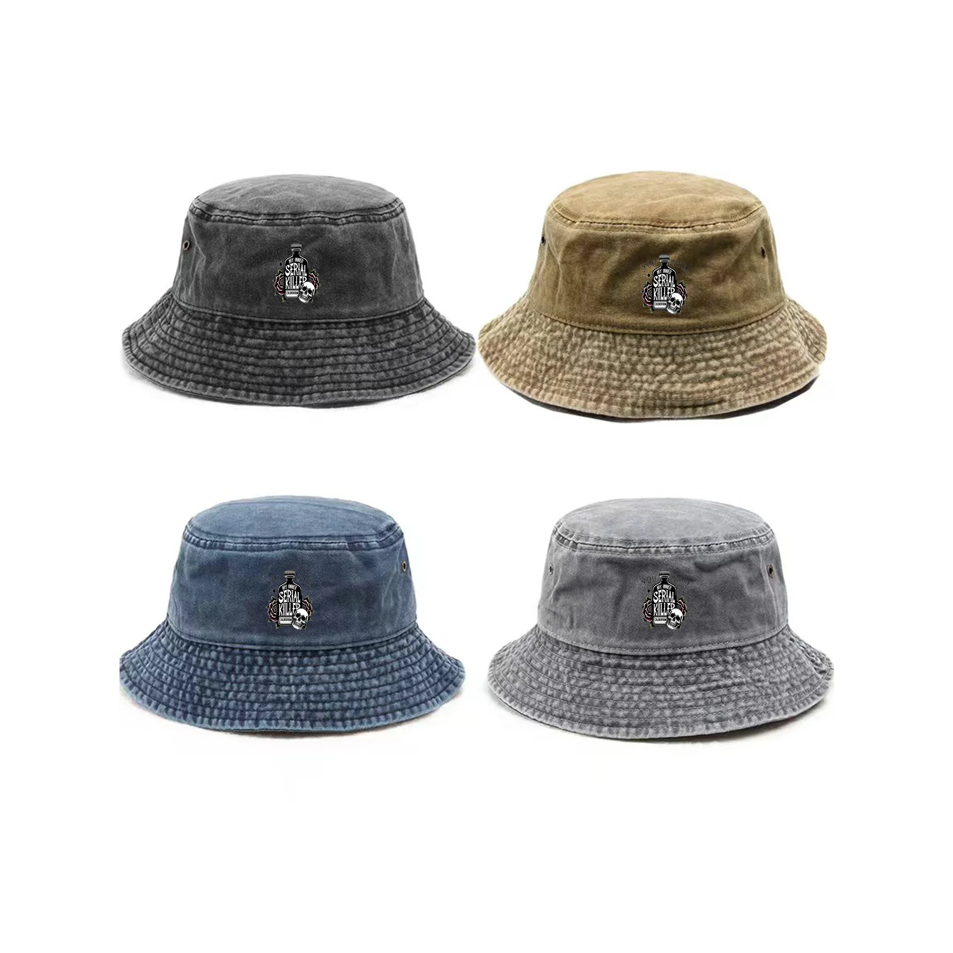 Fisherman Hat- Adjustable Fit, Made of Viscose Material, Featuring a Skull Drink Pattern Design, Suitable for Outdoor Activities