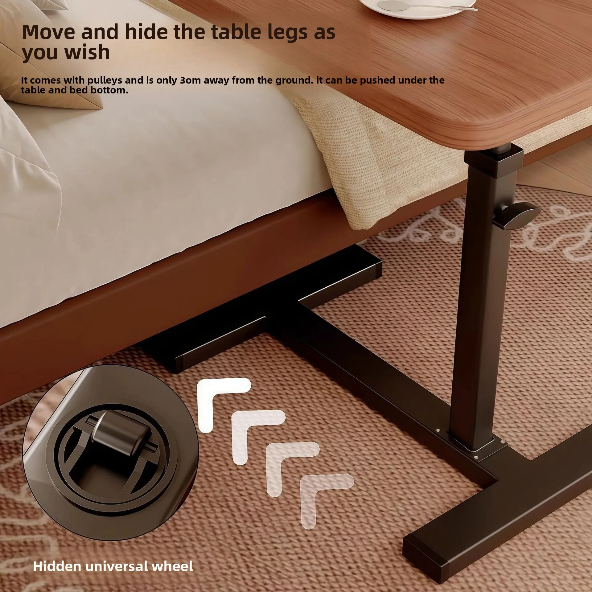 Height Adjustable Folding Side Table Rotating Bedside Laptop Desk Engineered Wood Top Compact Sofa-Side Writing Study Adult Home