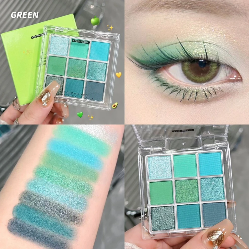 9 Colors Blue Eyeshadow Palette Matte Pearlescent Waterproof Eyes Pigments Powder Smoke Purple Green Eye Shadow Palette Makeup