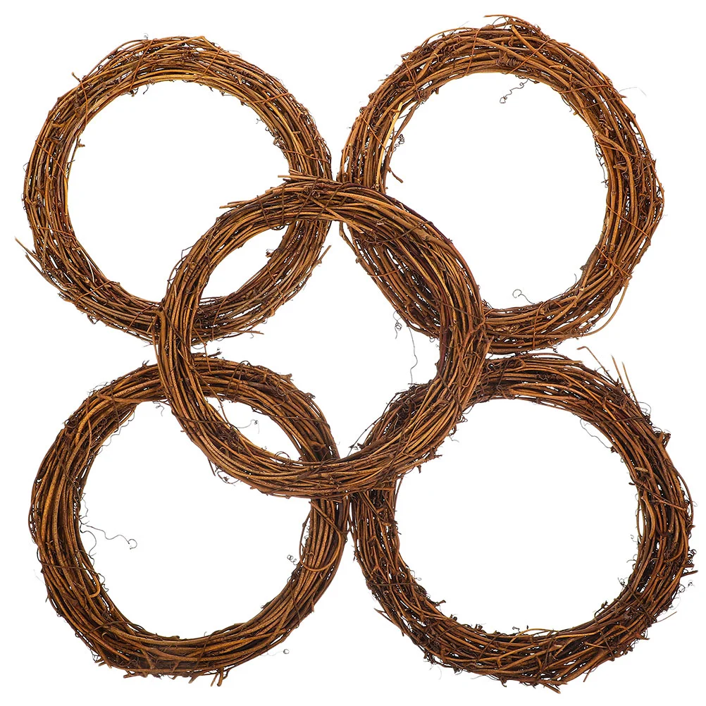 

5 Pcs Front Door Rattan Garland Wreaths Outdoor All Year Natural Ring Pendant DIY Frame