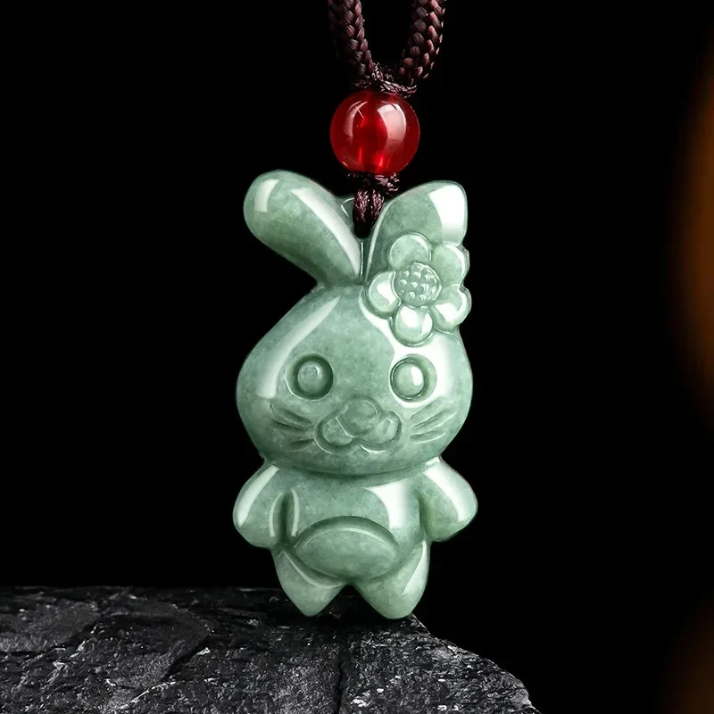 

Natural Jadeite A Goods Zodiac Rabbit Pendant Light Green Fashion Cute Female Jade Necklace Jewelry Mascot