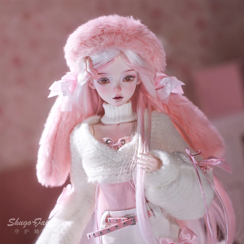 Shugo Fairy 1/4 Bjd Doll Resin Joint Movable Pink Bunny Hat Fashion Doll Full Set Collectible Art Toy For Adult Hobby