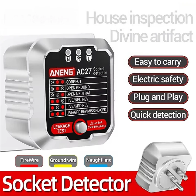 

ANENG AC27 автоматический выключатель, тестер розеток, вилка европейского стандарта, США, тестер электрической розетки, электроскоп, измеритель напряжения, инструменты