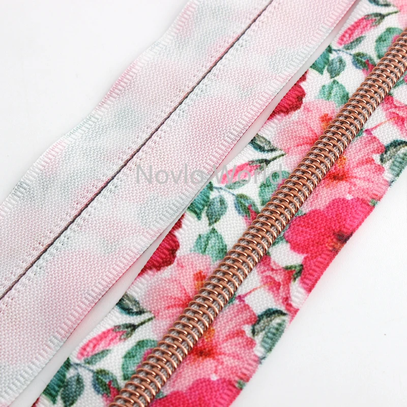 32mm 5# Nylon Rose Gold,Silver Teeth Flower Multicolor Zipper Tape For Garment Bags Backpack Plastic Zips DIY Sewing Accessories