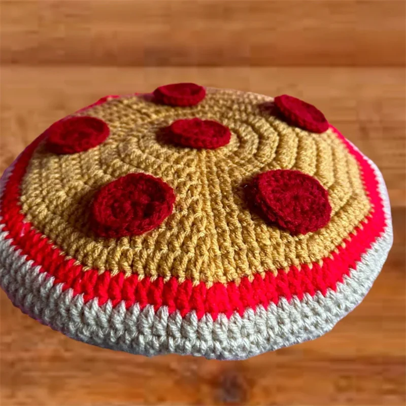 Pizza pattern style hat Handmade crocheted Funny Creative Eight trigram tai chi cap Beret painter hat For women Girls casual hat