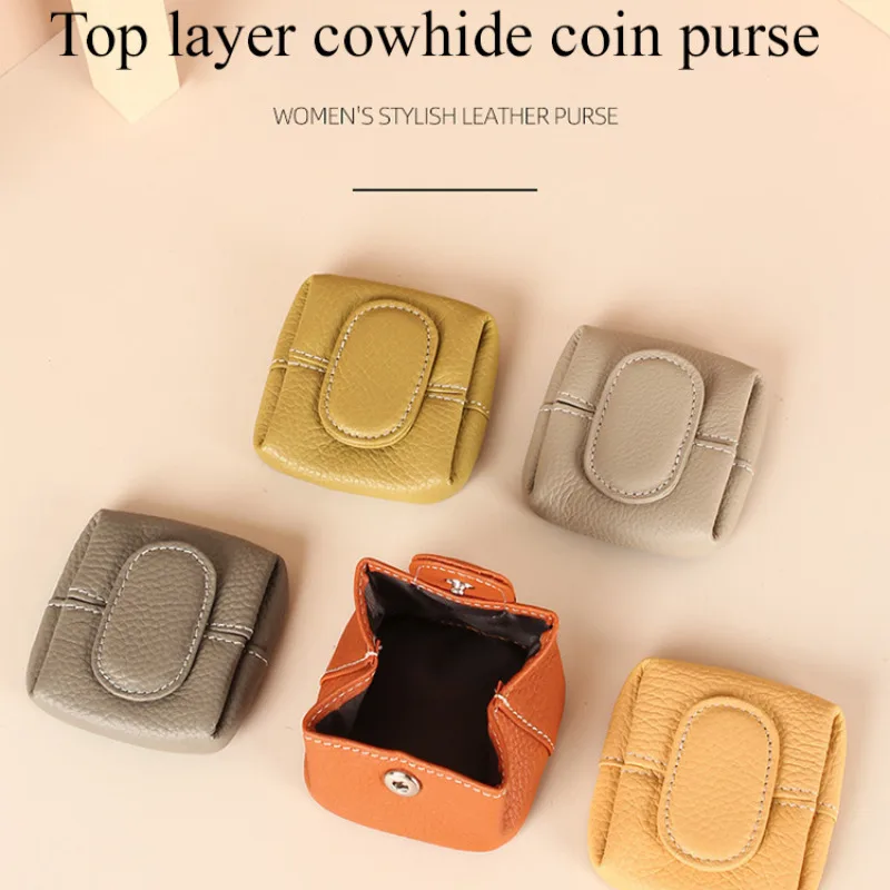 Genuine leather coin purse head layer cowhide mini small wallet organizer key cross-border ladies compact cowhide money clip