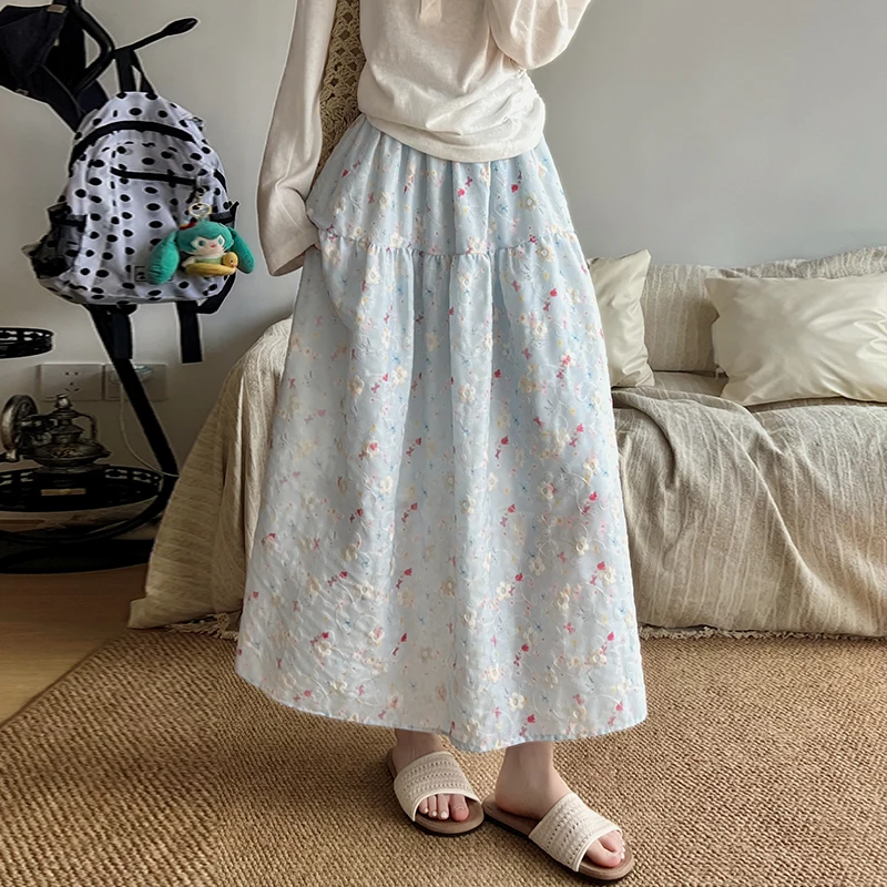 

Элегантная юбка А-силуэта с цветочной вышивкой для женщин, летняя, для фигуры типа «груша», стройнящая, длинная, с высокой талией, из полиэфирного волокна