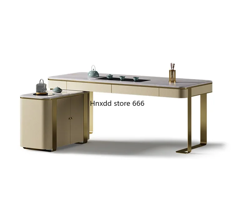 Light luxury modern natural marble rectangular tea table and chair combination