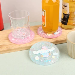 Cute Cartoon Sanrio Acrylic Quicksand Coaster Insulated Coaster Auto Anti-skid Cup Mat Desktop Decoration