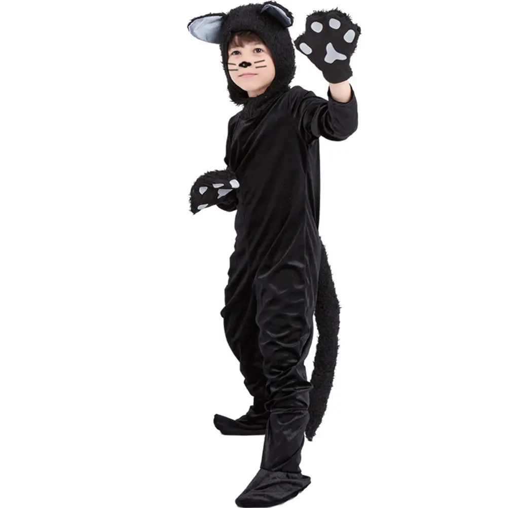 Disfraz de gato de Halloween para niños, diseño Animal, duradero, lavable, reutilizable para fiesta, mascarada, Carnaval, Cosplay, conjunto de ropa para gatos