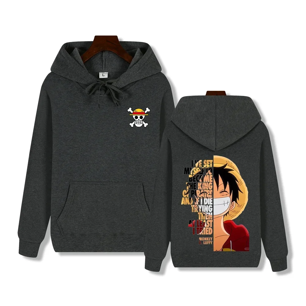 

2025 One Piece Men's High-end Quality Hoodie Hoodie Captain Luffy Print Autumn and Winter Thick Warm Basic Simple Top