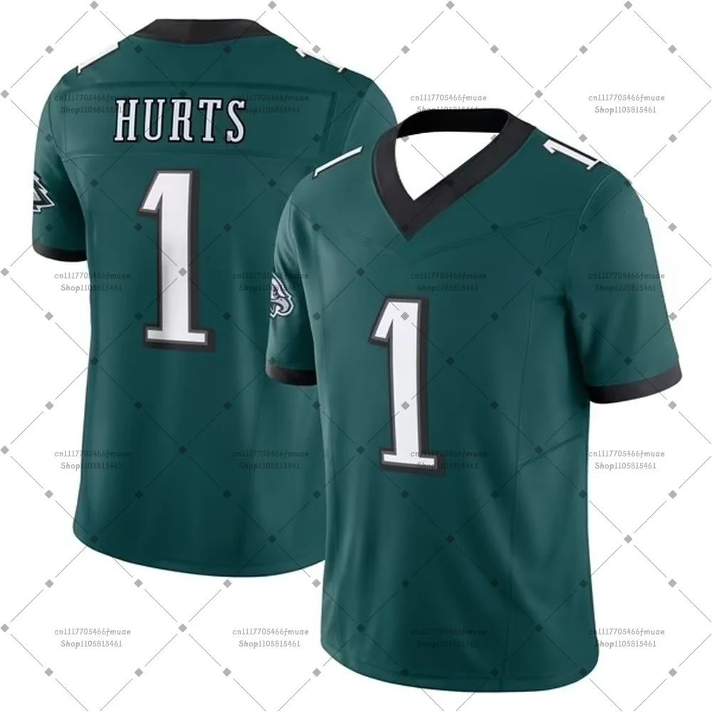 2026 Filadelfia Jalen Hurts # 1 Camiseta de fútbol americano de los Eagles, para hombre y mujer, de manga corta, con tejido de malla transpirable y de secado rápido, ideal para aficionados.