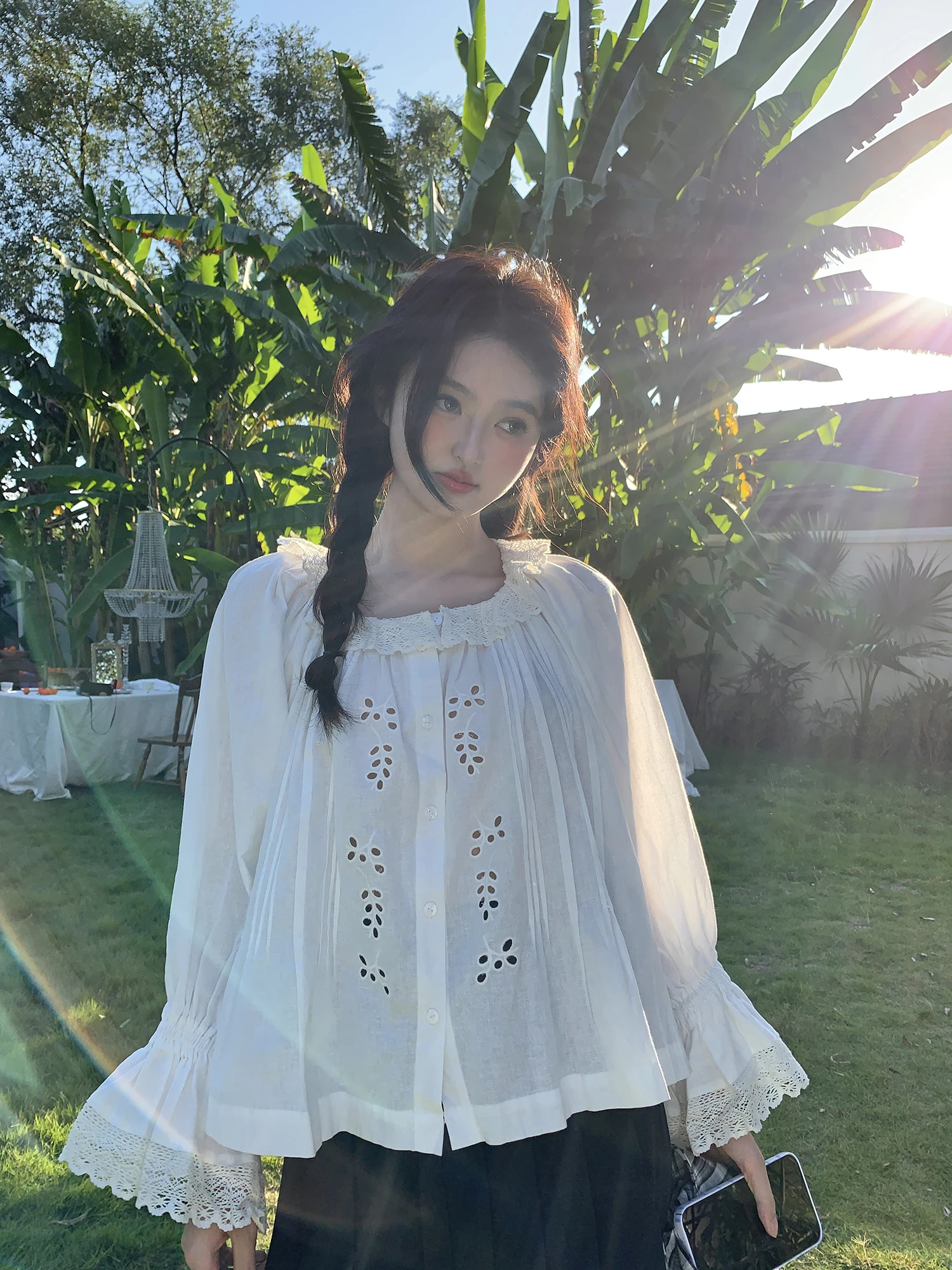 

Женская рубашка Vanwenwen Oxygen Sweetheart в корейском ретро-стиле, белая, универсальная, свободного кроя, повседневная, дышащая, с длинным рукавом, на пуговицах