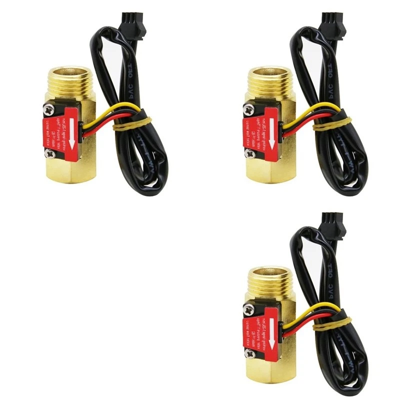 T21C 3Pcs G1/2 Inch Water Flow Hall Sensor Switch Flow Meter For Industrial Turbine Flowmeter Water Flow Sensor YF-B2