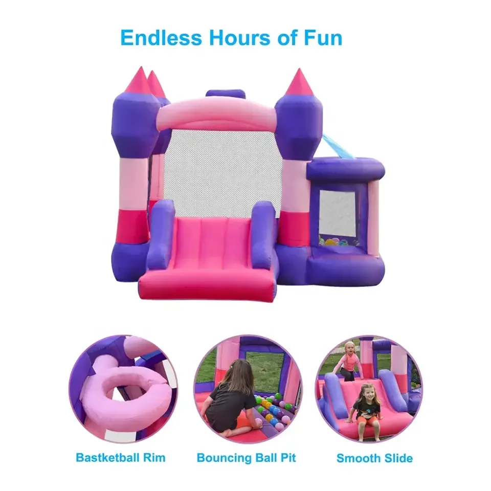 قلعة أرجوانية قابلة للنفخ للأطفال في الأماكن المغلقة والخارجية، منزل نطاط قابل للنفخ صغير ومتوسط الحجم، منزل ممتع وحمام سباحة كروي