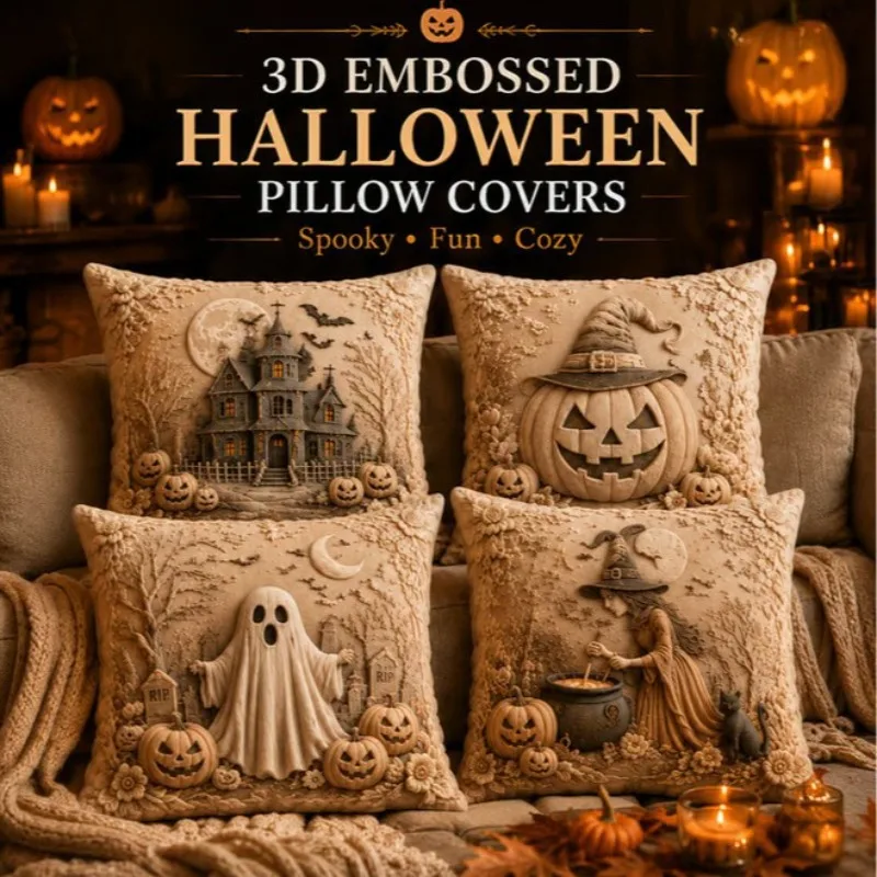 Pumpkin Ghost Body Pillow Cover Print Ghost Flocked Bats Halloween Decorative Pillow Cases for Holiday