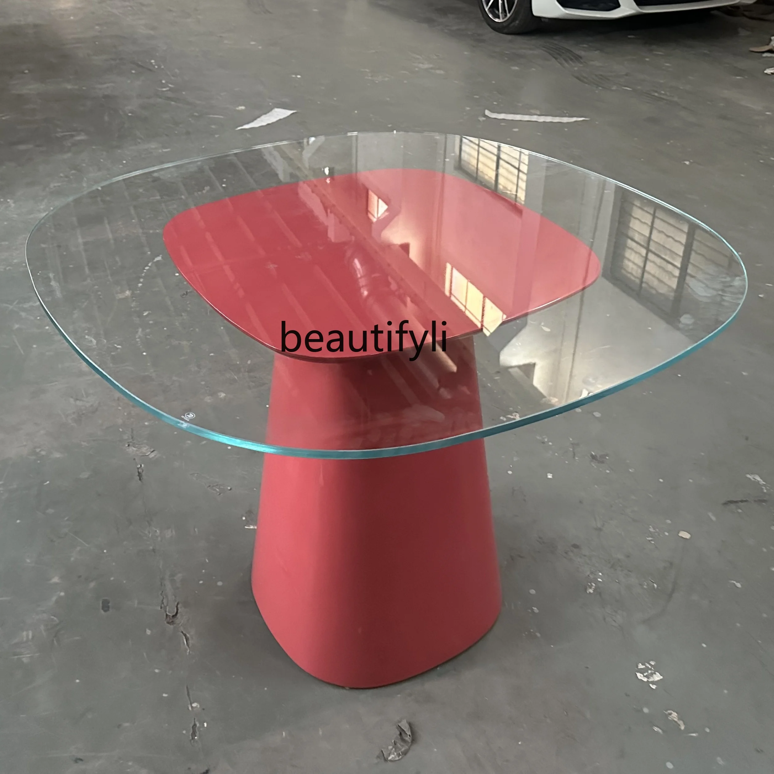 

Minimalist small apartment balcony glass tea table, modern light luxury, painted square round, casual table